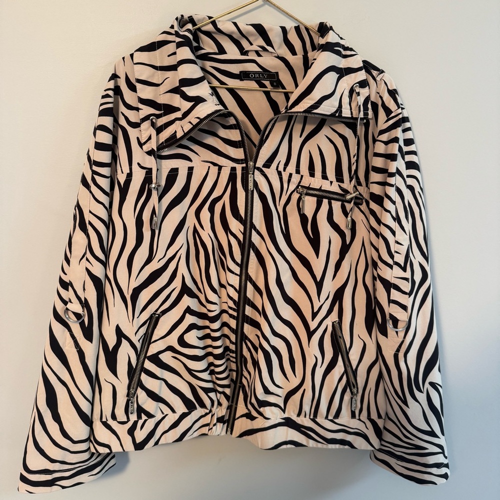 ORLY Women's Zebra Animal Print Jacket Black/Tan Size 8